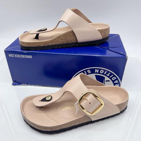Birkenstock Gizeh Big Buckle Natural Leather Patent High Shine Light Rose EU 36 - Picture 3 of 12